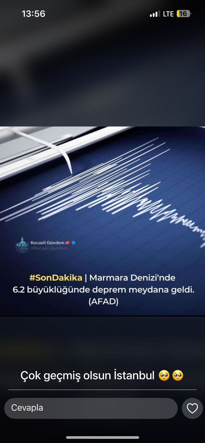 Depremi hisseden var mı nasılsınız umarım herkes iyidir?