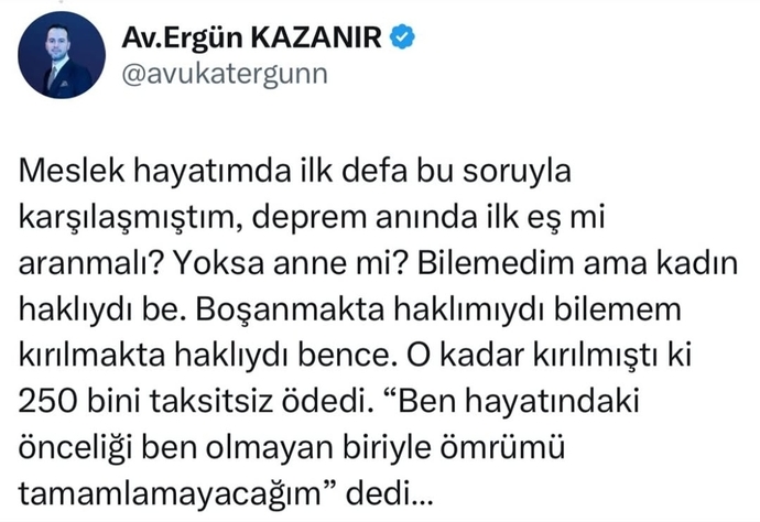 Deprem anında ilk eş mi aranır anne mi aranır?