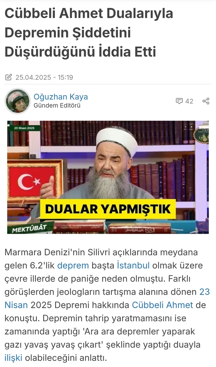 Cübbelinin depremi ben durdurdum açıklaması hakkında ne düşünüyorsunuz?