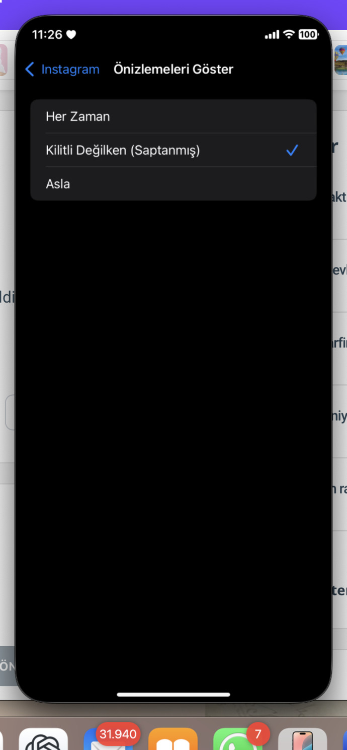 İphone11 önizleme kapatma?