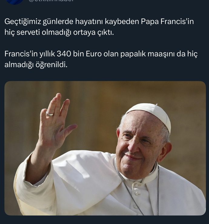 Papa maaş almamış, hiç serveti de yokmuş… Acaba Diyanet İşleri Başkanı ‘Ben de maaş almıyorum’ dese, kaç kişi inanırdı?