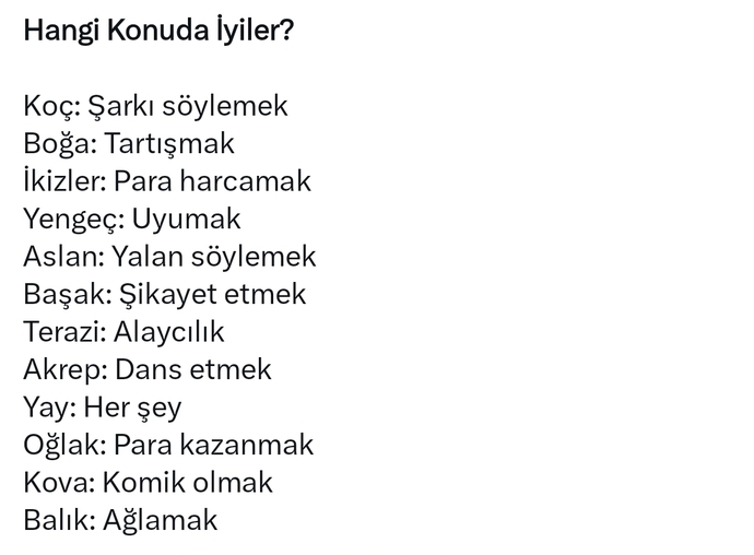 Burcunuza göre iyi olduğunuz konular nelerdir?