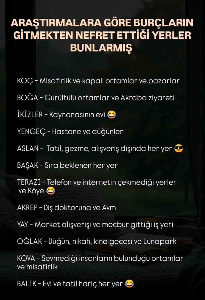 Senin burcun nerelere gitmekten nefret ediyor?