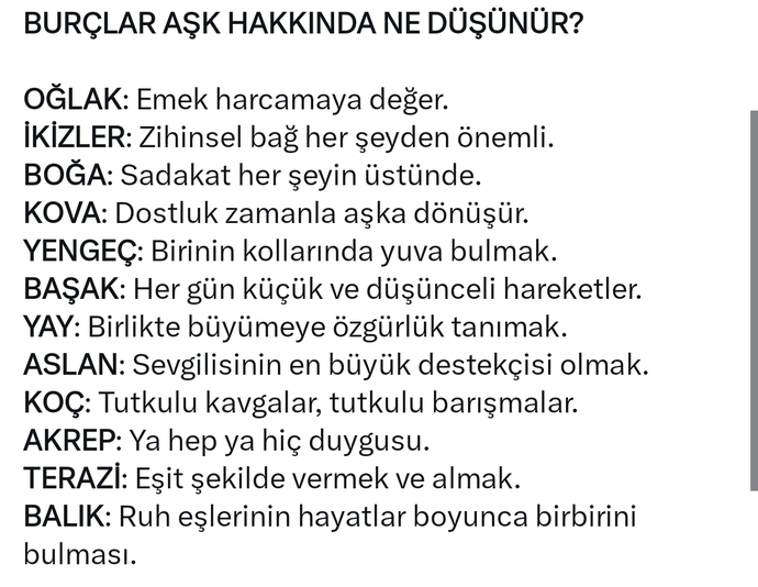 Burçlara göre AŞK hakkındaki düşünceleriniz nelerdir?