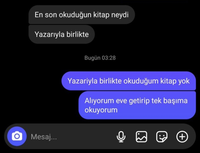 En son okuduğunuz kitabı yazarıyla birlikte söyler misiniz?
