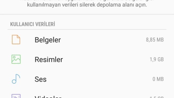 Telefonumun depolama alanı neden böyle gözüküyor?