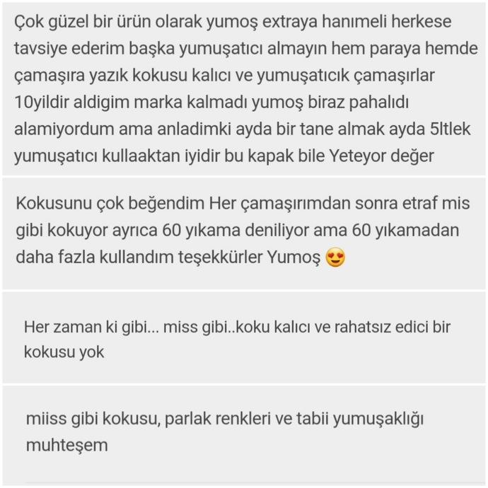 Sık tercih edilen online satış sitelerinden birindeki Yumoş Hanımeli kullanıcı yorumları 