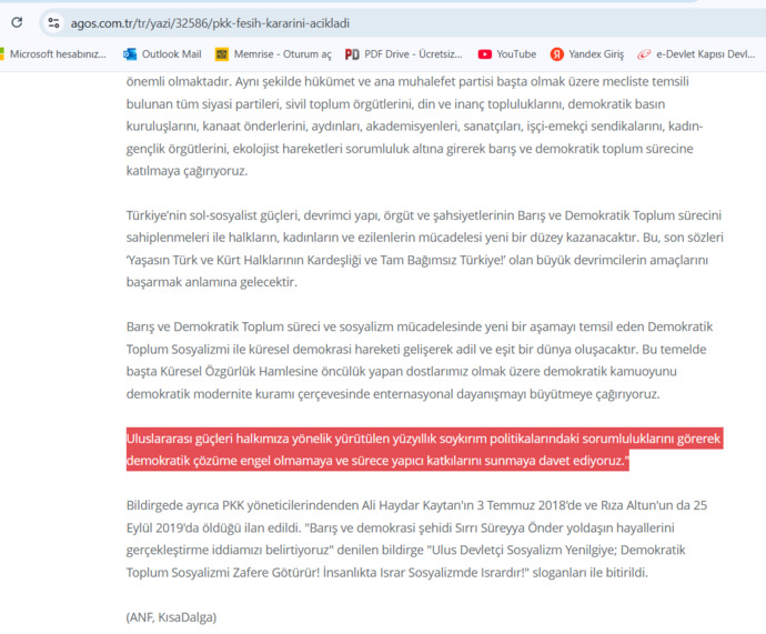 PKKnın fesih metninde Türkiye Kürtlere soykırım yapmıştır yazıyor. Erdoğan-Bahçeli buna imza attı mı?