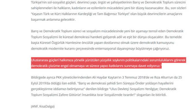 PKK'nın fesih metninde Türkiye Kürtlere soykırım yapmıştır yazıyor. Erdoğan-Bahçeli buna imza attı mı?