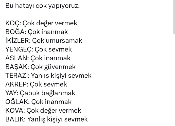 Burcunuza göre en çok yaptığınız hata nedir?