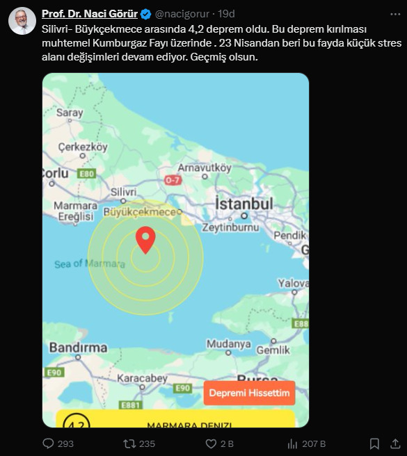 İstanbullular az once deprem olmus disari cikmaya gerek var mi?