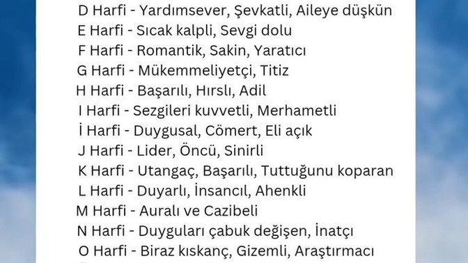 Baş harfinizin kataktere etkisinden mütevellit yaşadığınız duygu ne?