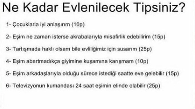 Ne kadar evlenilecek tipsiniz sorusunda kaç puan çıkar sizden?