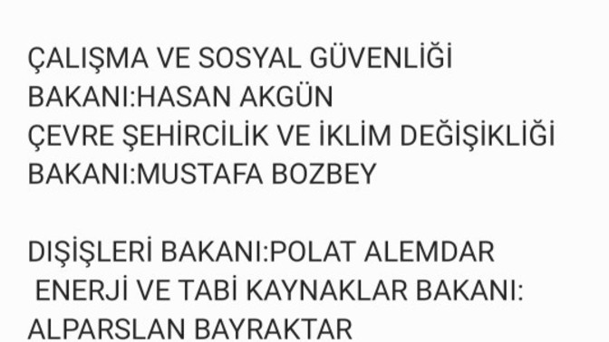 Bakanların kim olduğunu yazdım sizce nasıl olmuş hepsini okuyunuz ve anket cevaplayınız kurgudur okuyunuz?
