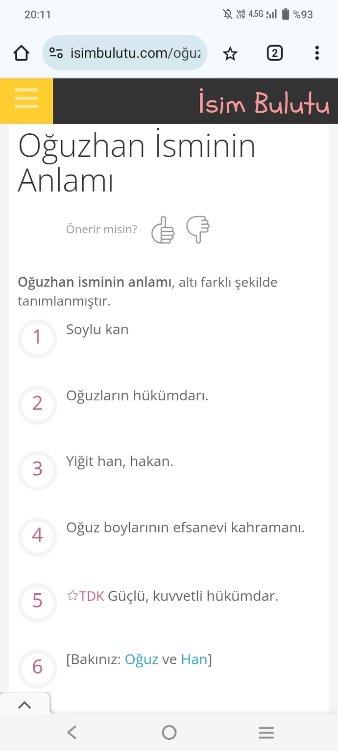 İsminizin anlamı nee?