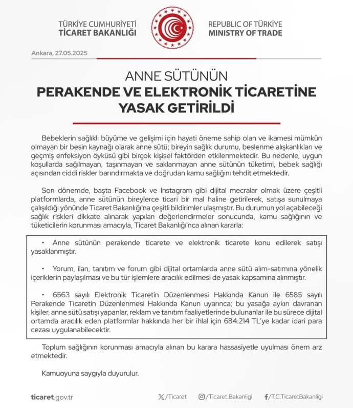 Ticaret Bakanlığı anne sütü satışını yasakladı. Ne düşünüyorsunuz?