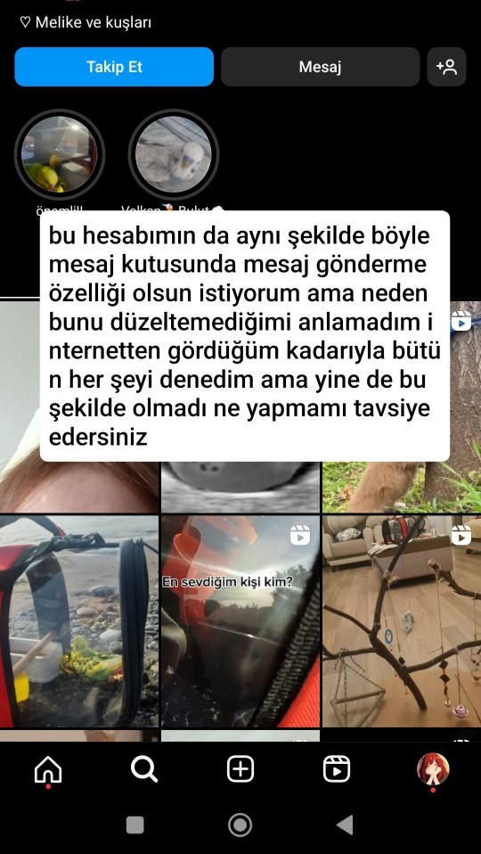 Instagram hesabımda hem takip et butonu ve mesaj butonunu yan yana istiyorum?