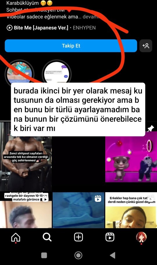 Instagram hesabımda hem takip et butonu ve mesaj butonunu yan yana istiyorum?