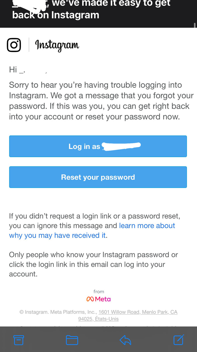 Mail geldi Instagram hesabımı biri çalmaya çalışıyor mu demek?
