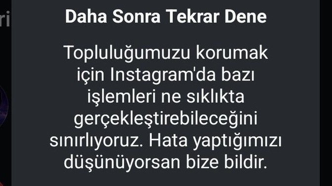 Instagram takip ve takipçilerime basınca böyle saçma bir hata veriyor?