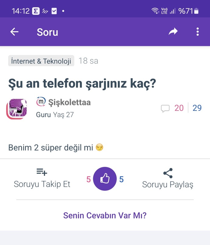 Şu an telefon şarjınız kaç?