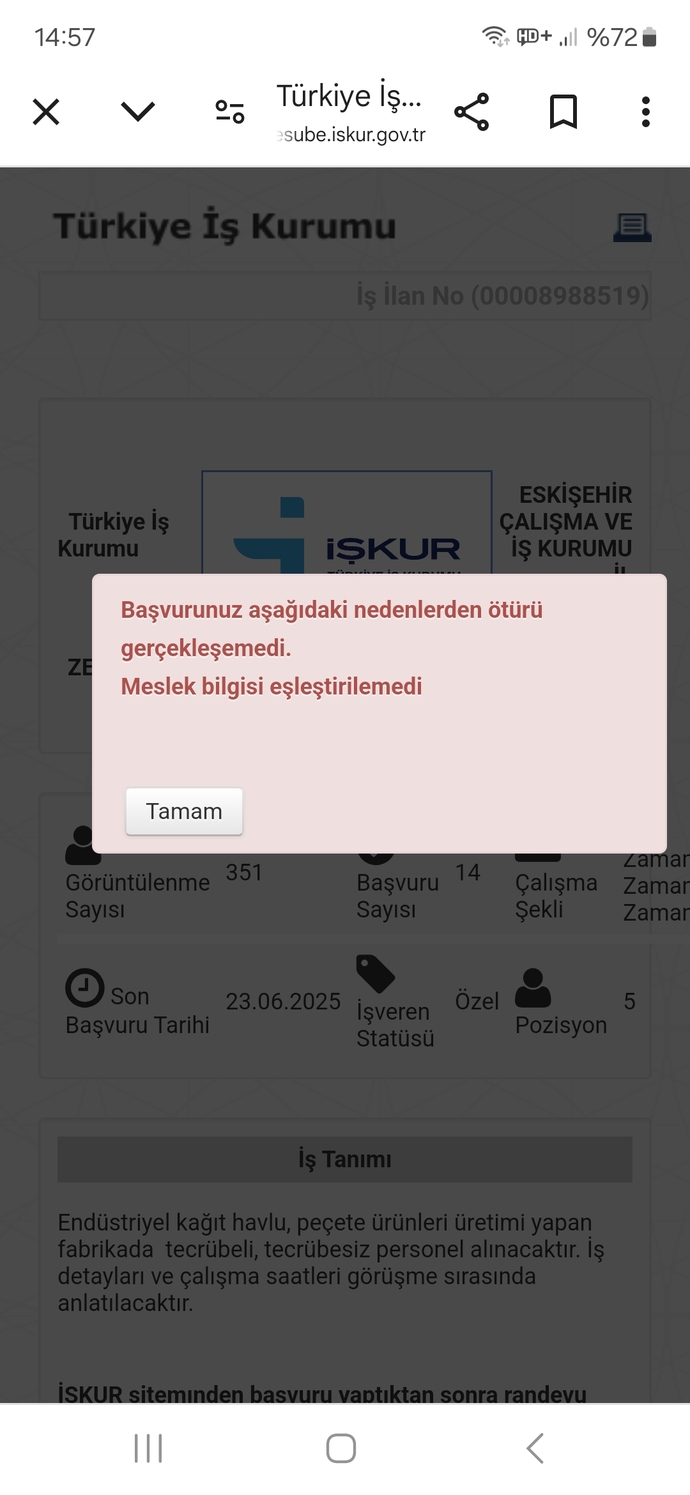 İşkur da işlere başvuramıyorum napabilirim? Meslek kısmını boş bıraksam da olmuyor?