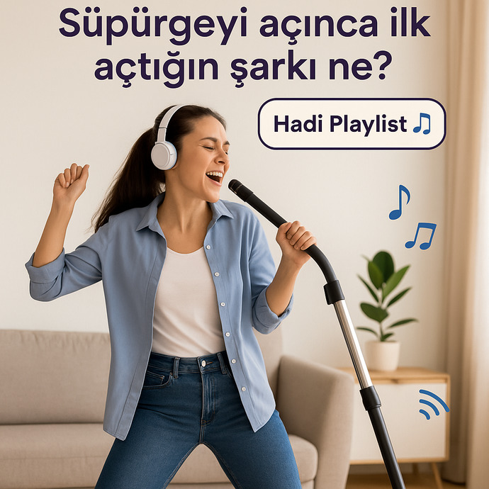 Süpürgeyi açınca ilk açtığın şarkı ne? Hadi playlist paylaşımı yapalım! 🎶🧹?