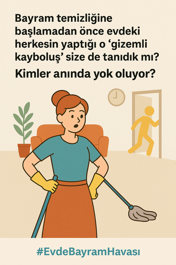 Bayram temizliğine başlamadan önce evdeki herkesin yaptığı o gizemli kayboluş size de tanıdık mı? 😂 Kimler anında yok oluyor?