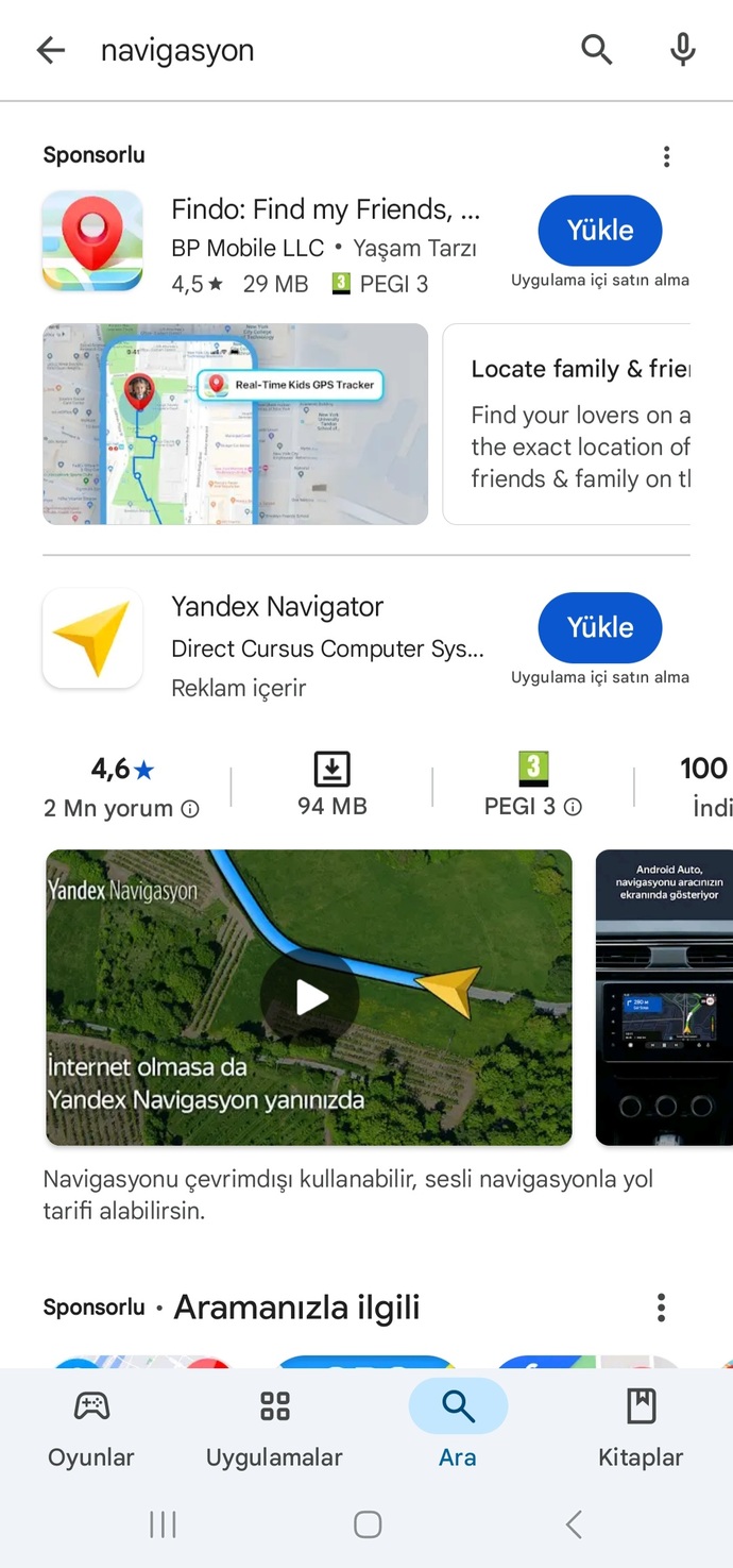 Gençler bi ara navigasyon vardı?