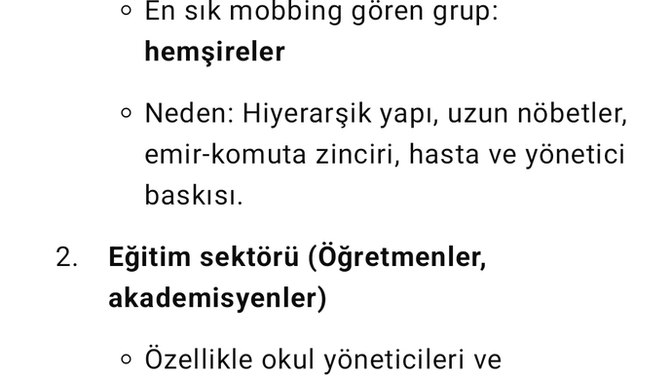 Yapay zekaya en çok mobbinge uğrayan meslekleri sıralar misin dedim?