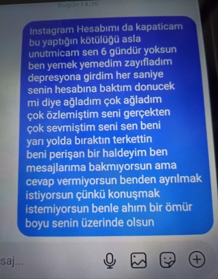 Sevgilim 6 gündür yazmıyor mesajlarıma görüldü atıyor cevap vermiyor terketti beni?