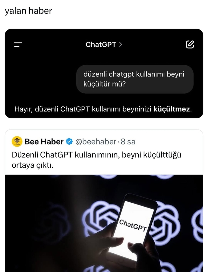 Herkes ikiye bölündü galiba. Chatgpt kullanmak beyni küçülüyor mu yoksa büyütüyor mu?