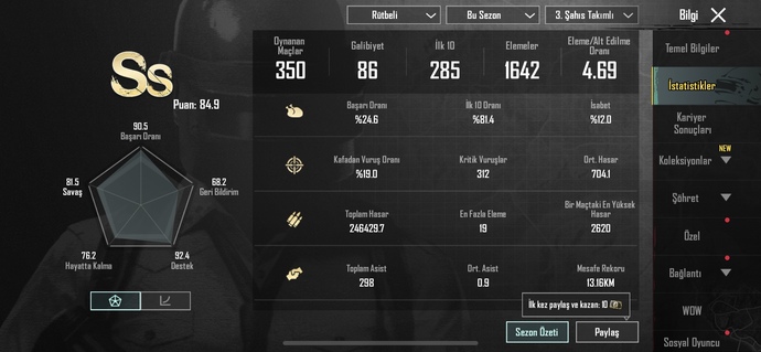 2 aylık oyuncuya göre pubg istatğklerim nasıl?
