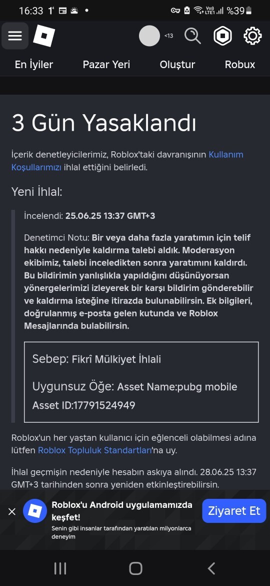 Roblox neden 3 günlük ban yedim tahmin edin?