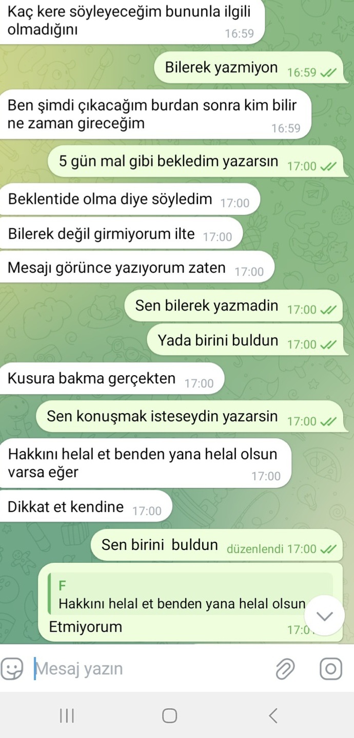 Sizce bunun amacı ne en son cumartesi konuştuk az önce baktım telegramdan mesajları silip engelledi?