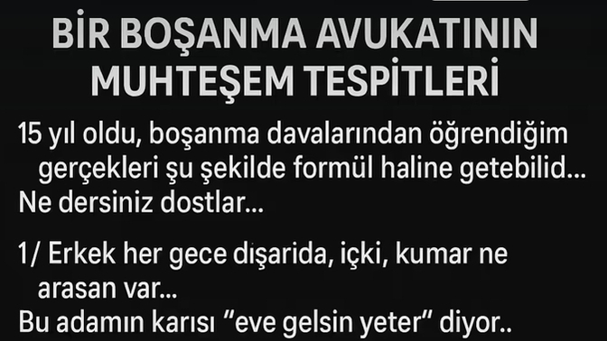 Görselde yazan, boşanma avukatının tespitlerine yönelik sizin düşünceleriniz nelerdir?