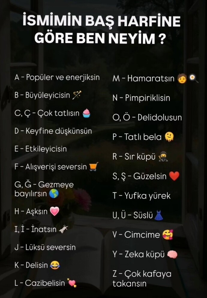 İsmin baş harfine göre sen nesin?