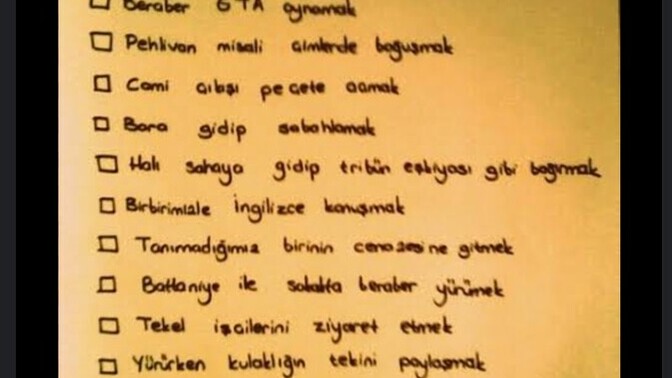 Sevgili/flört ile yapılacaklar listesi hazırlar mısınız?