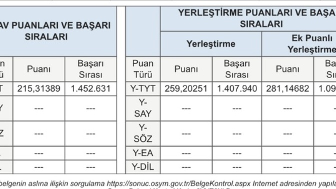 Benim tyt puanım kaç şimdi kafam karıştı yardımcı olurmusunu?