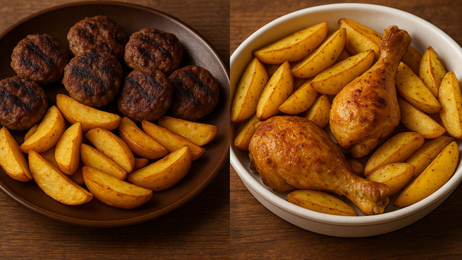 Bir tabakta köfte patates, diğerinde fırında tavuk patates… Hangisi senin favorin olurdu?