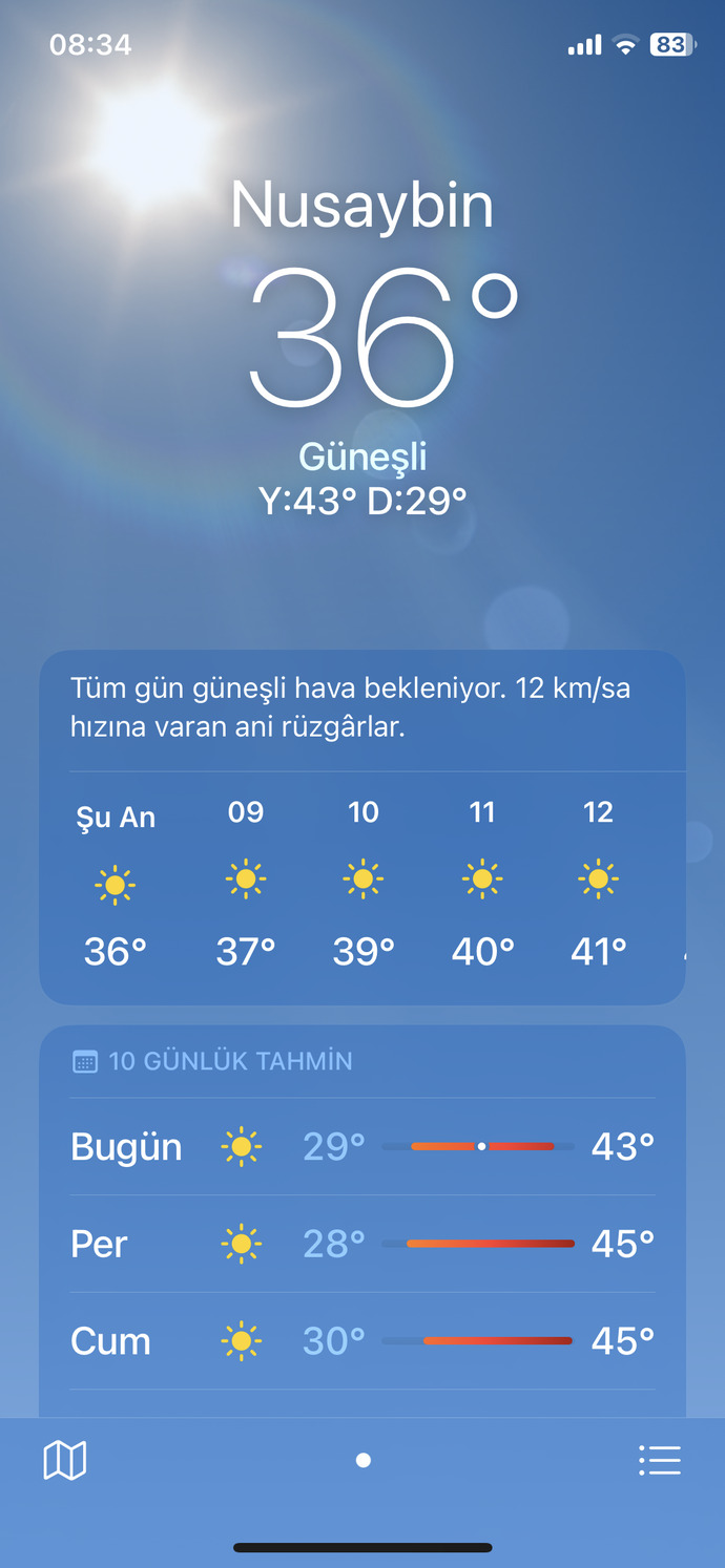 Sizin orada bugün hava kaç derece?