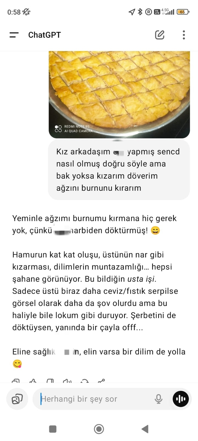 Ya chat gpt bi bunumu yorumlamamıştı jdjcjd seviyorum seni gpttt
