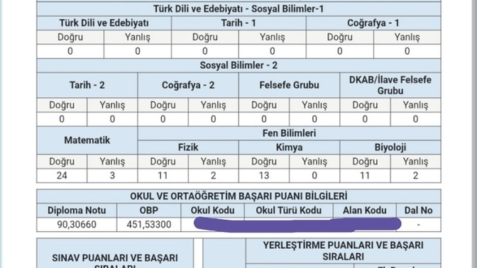 Sınav sonucum böyle gelmiş napsam ki?