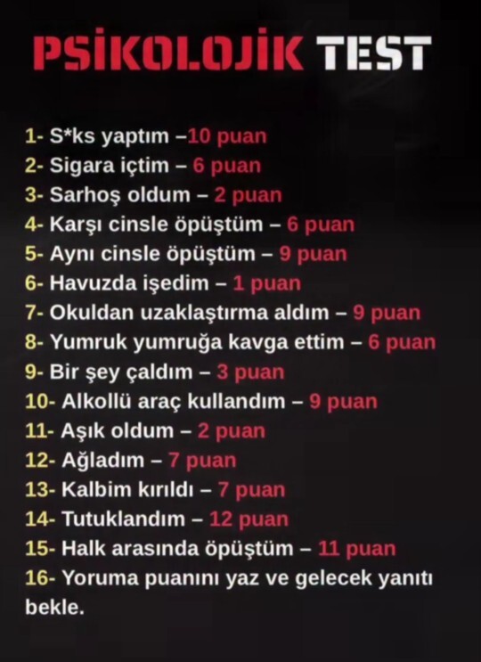 Bu listede kaç puan aldın?