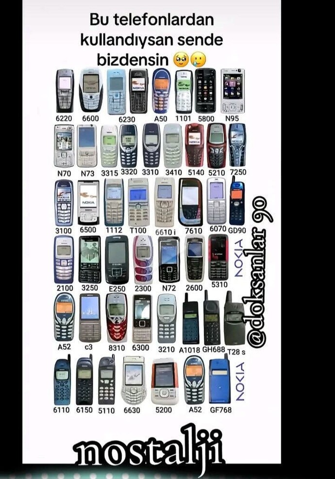 Bakalım nostalji severler soruma gelsin görseldeki telefonlardan kaçını kullandınız?