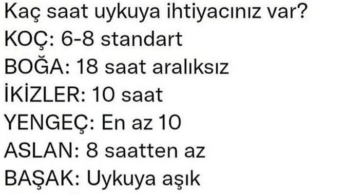 Burcunuza göre, kaç saat uykuya ihtiyacınız var?