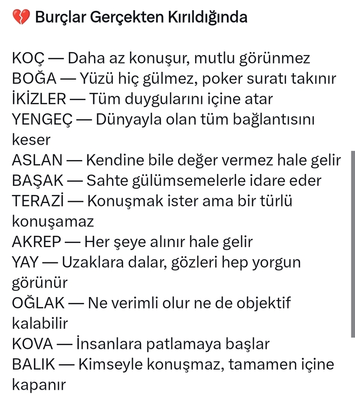 Burcunuza göre gerçekten kırıldığınızda nasıl davranırsınız?