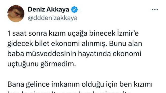Deniz Akkaya kızına ekonomi bileti alan eski eşine ateş püskürdü. Sosyal medyada böyle özel bir tartışma paylaşılır mı sence?