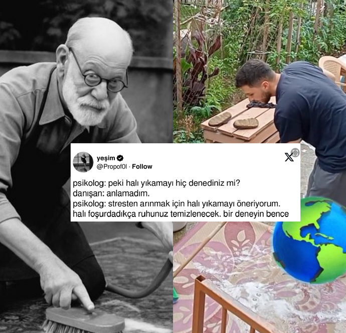 Aslen halı yıkamacı çıkan sahte psikolog terapide hangi yöntemleri uyguluyordur sizce😅?