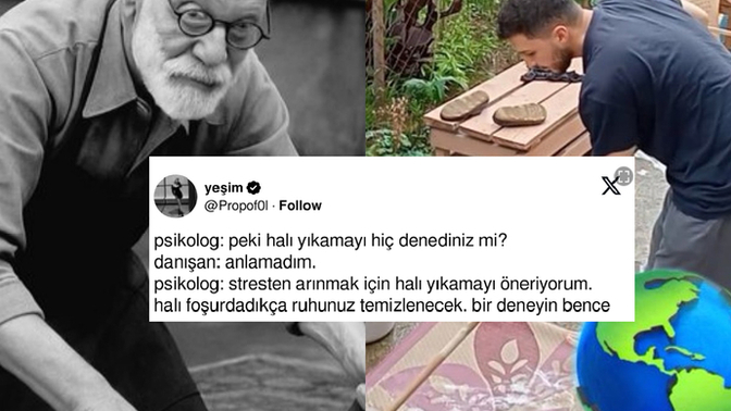 Aslen halı yıkamacı çıkan sahte psikolog terapide hangi yöntemleri uyguluyordur sizce😅?
